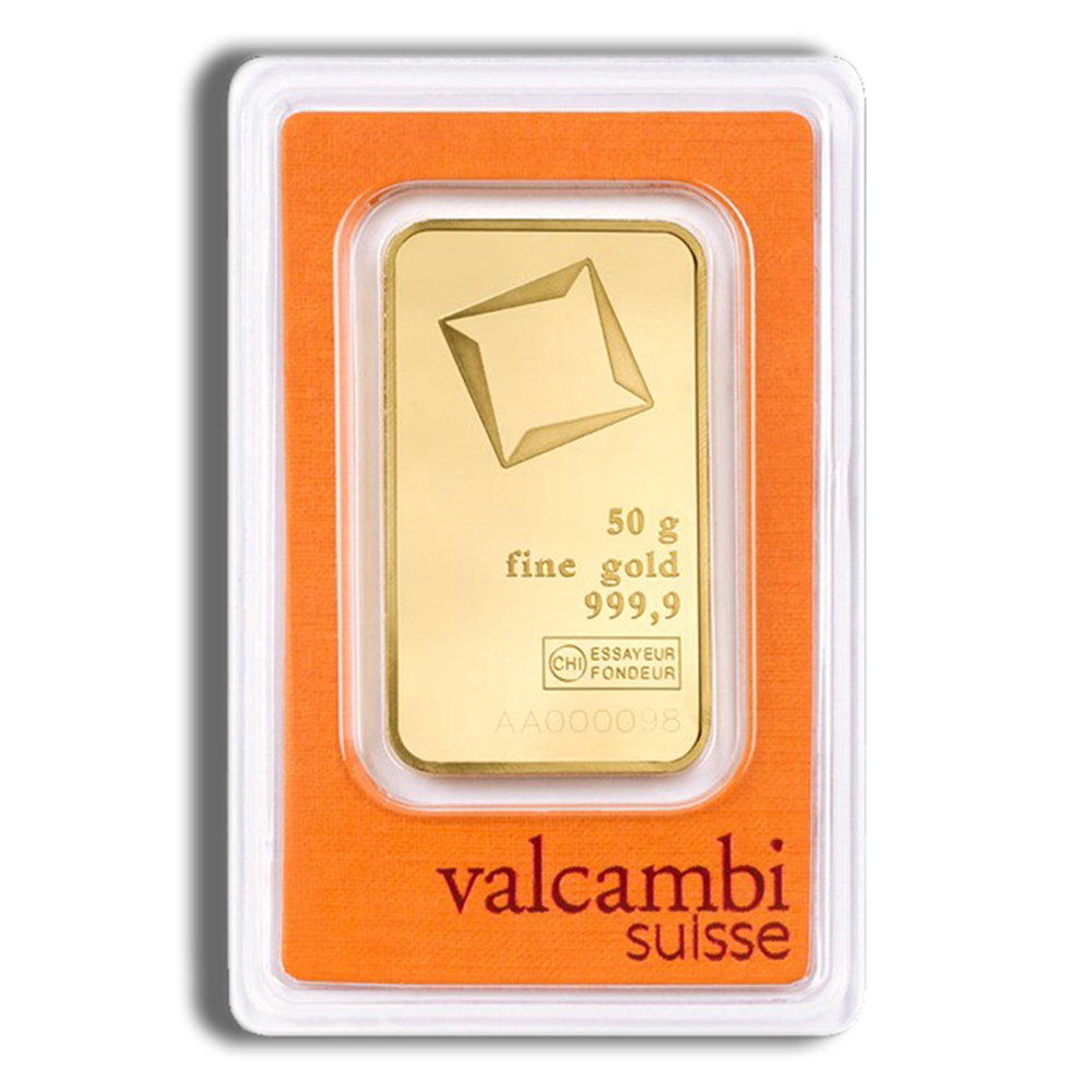 50 gram Gold Bar - Valcambi (Carded)