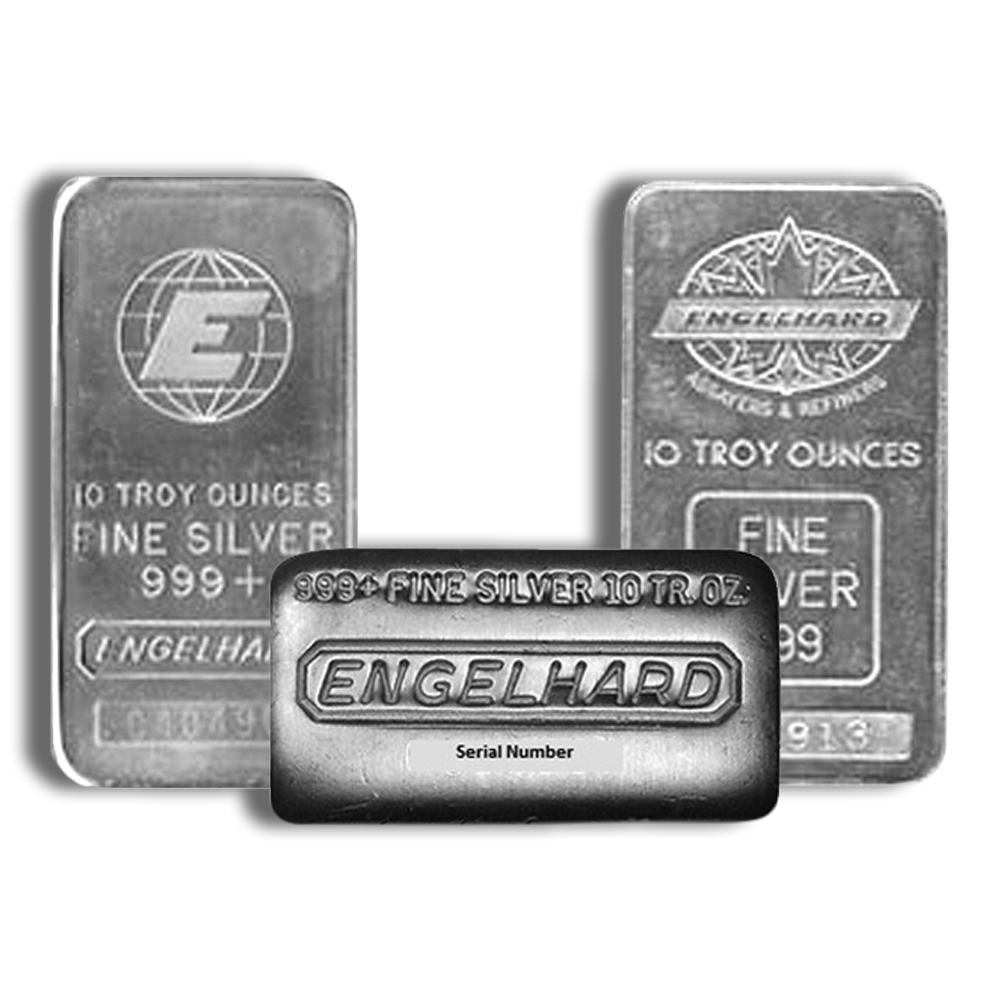 10 oz Silver Bar - Engelhard (Design Varies)