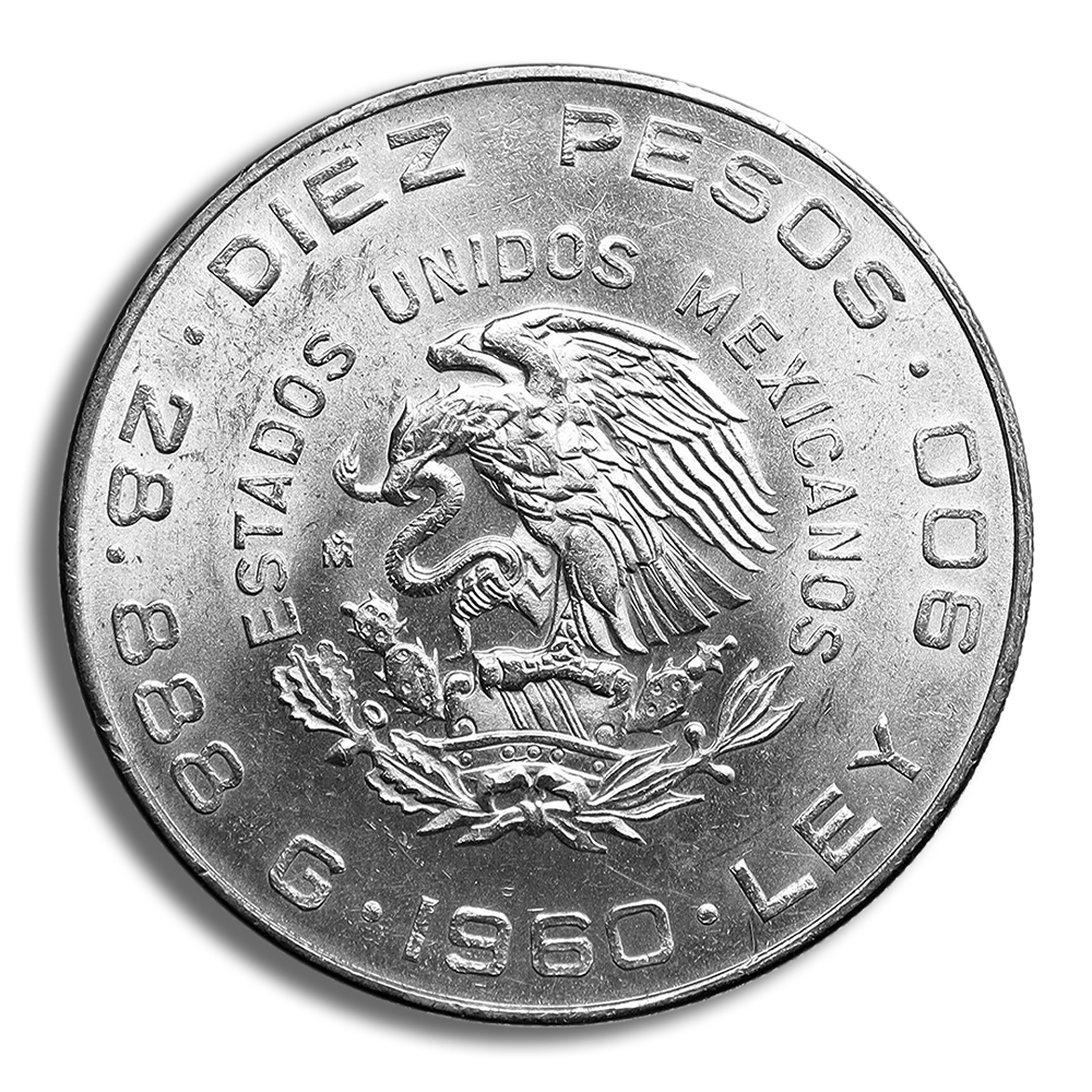 1960 Mexico 10 Pesos 150th Anniversary Silver Coin (Avg Circ)