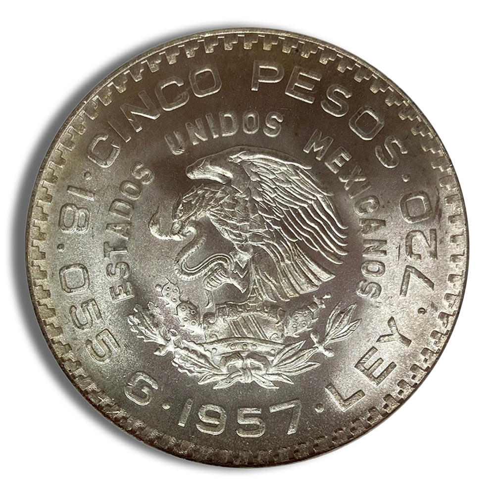 1957 Mexico 5 Pesos Constitution Silver Coin (BU)