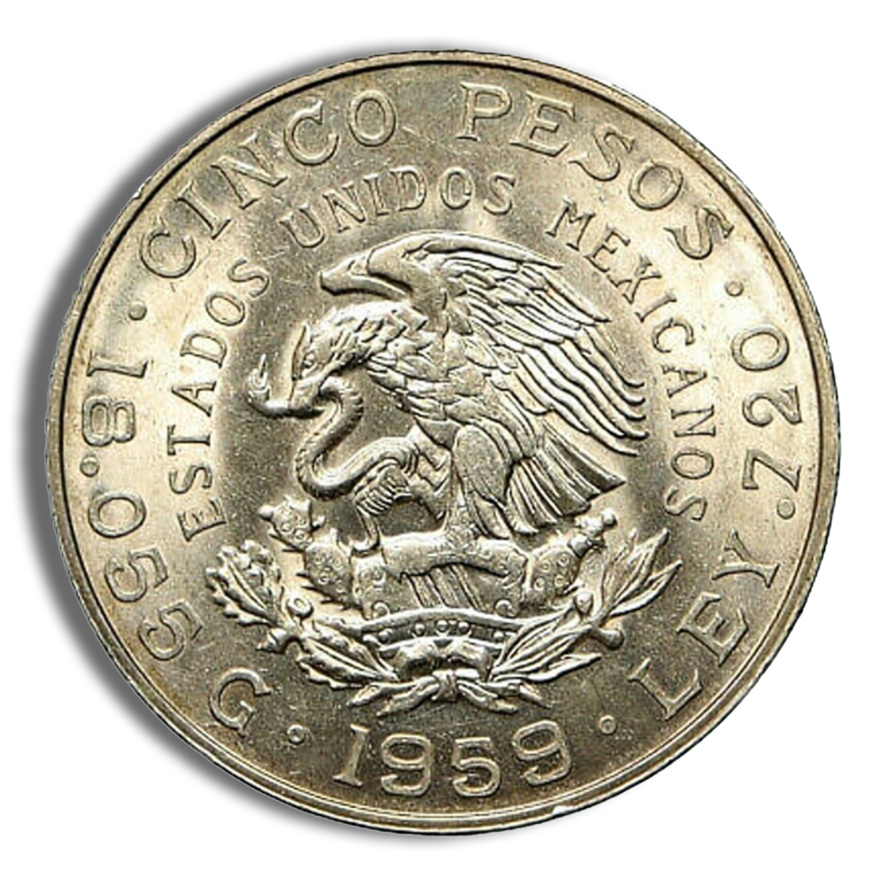 1959 Mexico 5 Pesos Carranza Silver Coin (Avg Circ)