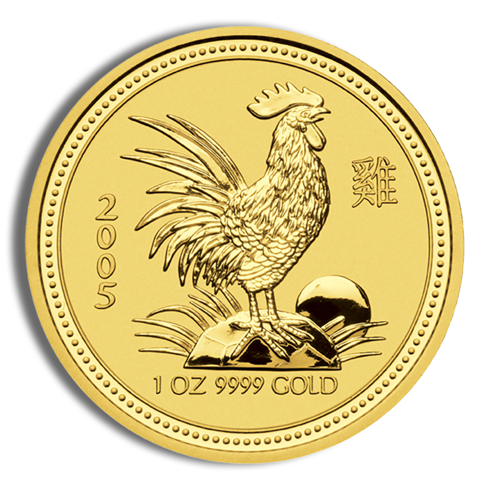 2005 1 oz Australia Gold Lunar Rooster BU - Series I