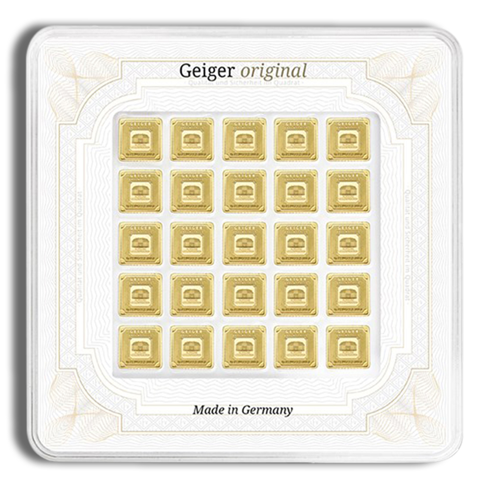 25 x 1 gram Gold Bar - Geiger Multicard (In Assay)