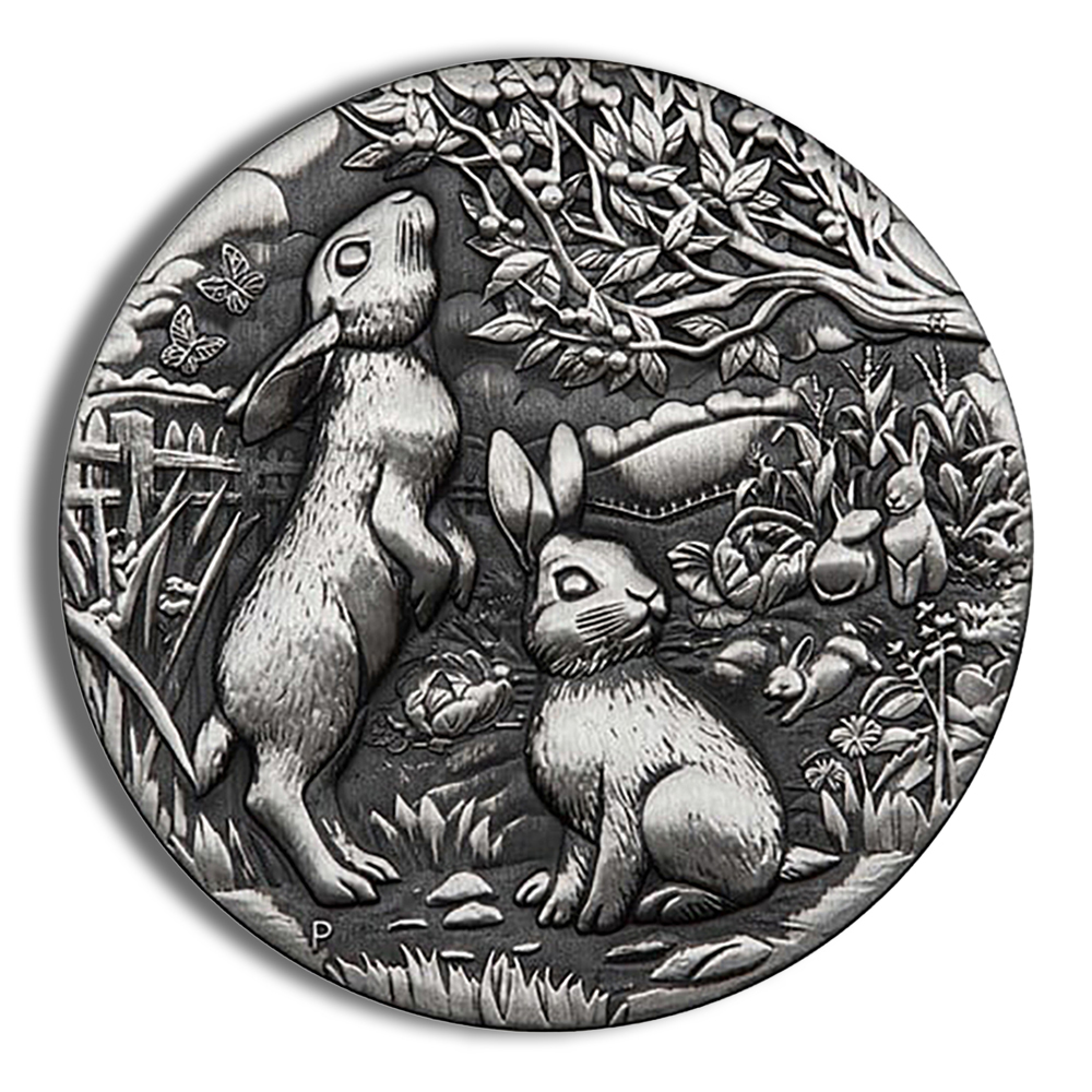 2023 2 oz Australia Silver Lunar Rabbit BU - Series III - Antiqued