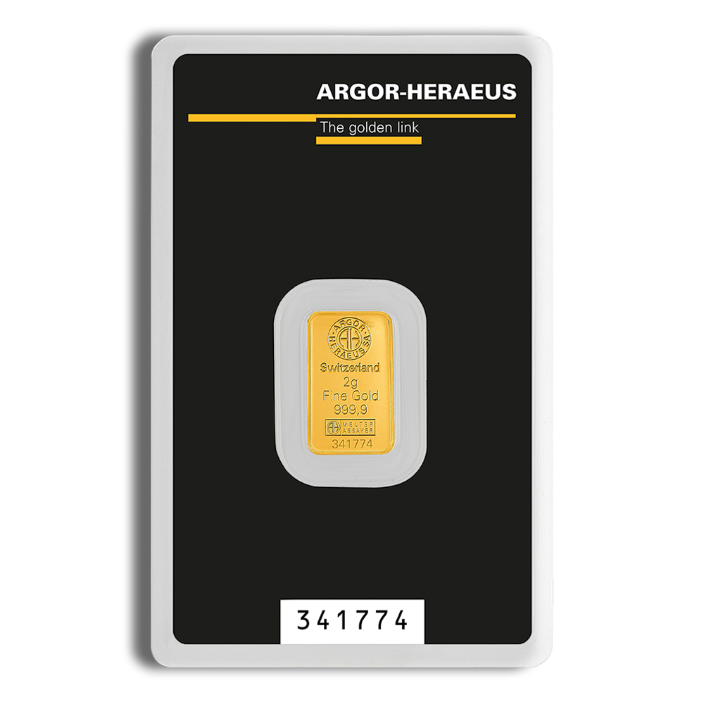 2 gram Gold Bar - Argor-Heraeus (Carded)