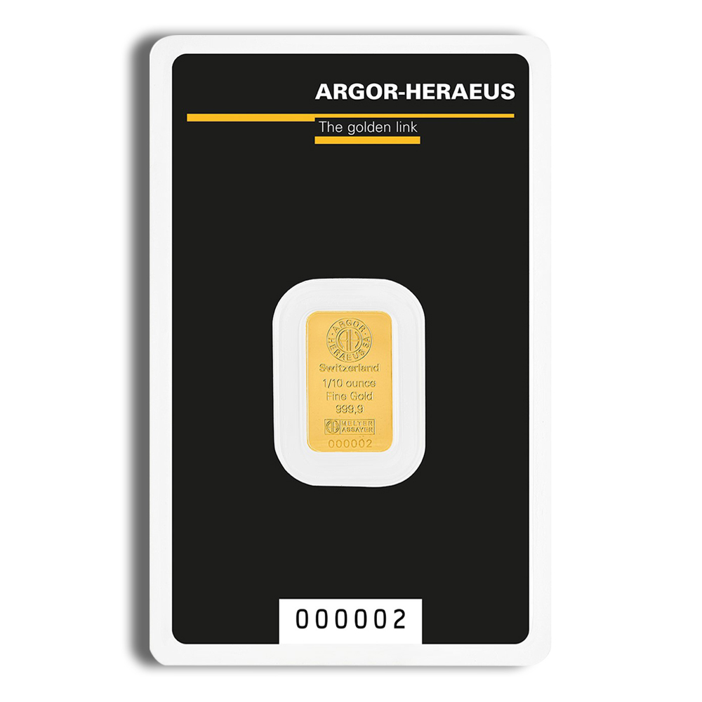 1/10 oz Gold Bar - Argor-Heraeus (Carded)