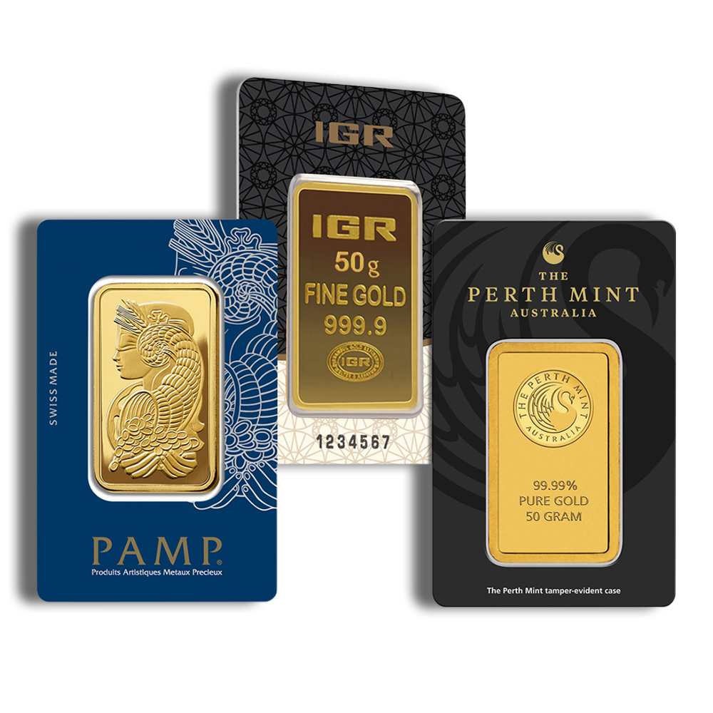 50 gram Gold Bar - Brand Varies (Carded)