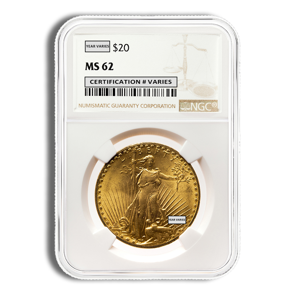 $20 Gold Saint-Gaudens Double Eagle - NGC MS62