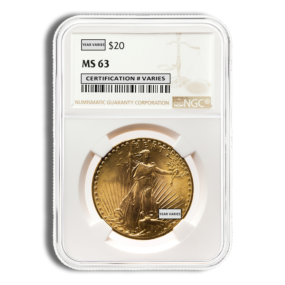 $20 Gold Saint-Gaudens Double Eagle - NGC MS63