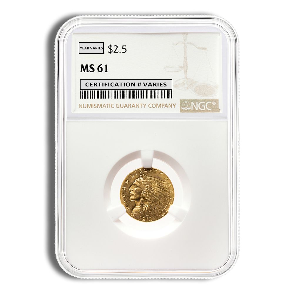 $2.5 Gold Indian Quarter Eagle - NGC MS61