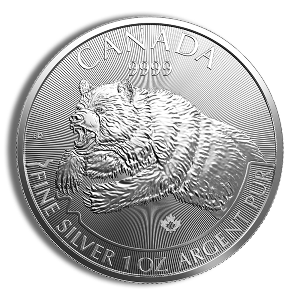 2019 1 oz Canadian Predator Series Grizzly Bear Silver Coin