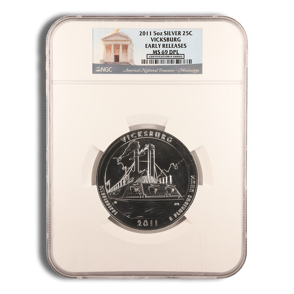 2011 5 oz ATB Vicksburg Silver Coin PCGS MS69PL