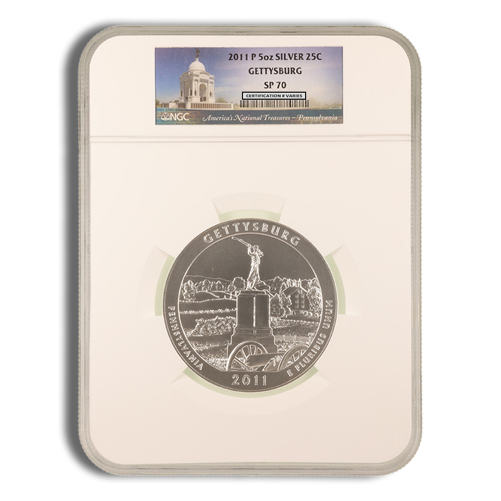 2011-P 5 oz ATB Gettysburg Silver Coin NGC SP70