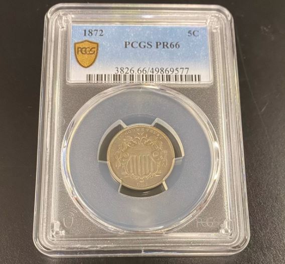 1872 SHIELD 5c NGC PR 66 Five Cent Piece