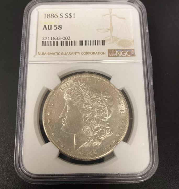 1886 S Morgan Silver Dollar NGC AU-58