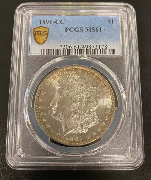 1891-CC Morgan Silver Dollar $1 PCGS MS61 Carson City Mint