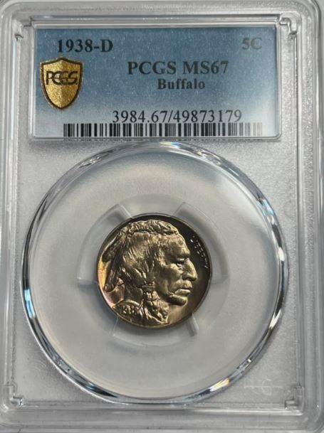 1938-D Buffalo Nickel ms67 PCGS “Great Toning”