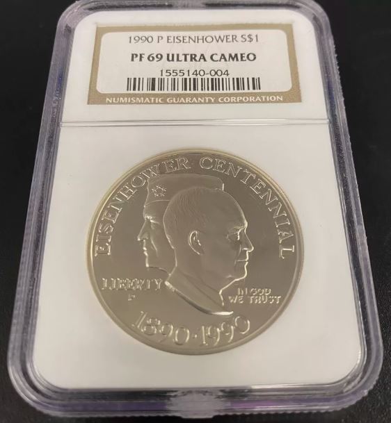 1990-P $1 Eisenhower Centennial Silver Dollar Commemorative NGC PF69 Ultra Cameo