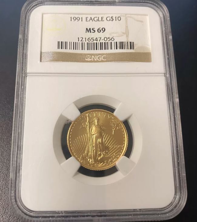 1991 $10 American Gold Eagle 1/4 Oz Gold MS69 NGC .25 Oz