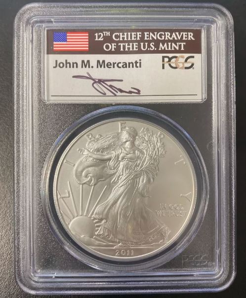 2011 $1 American Silver Eagle Dollar 1oz PCGS MS69 John Mercanti Signed