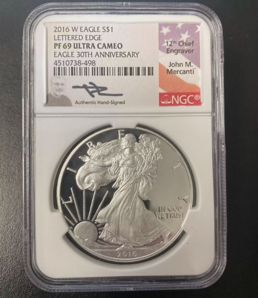 2016 W PROOF SILVER EAGLE NGC PF69 ULTRA CAMEO MERCANTI FROM CONGRATULATIONS SET