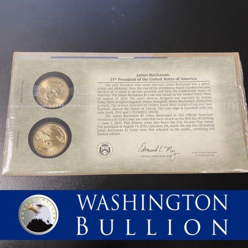 James Buchanan Presidential Dollar P & D Two Coin Set First Day OGP $1 US Coin