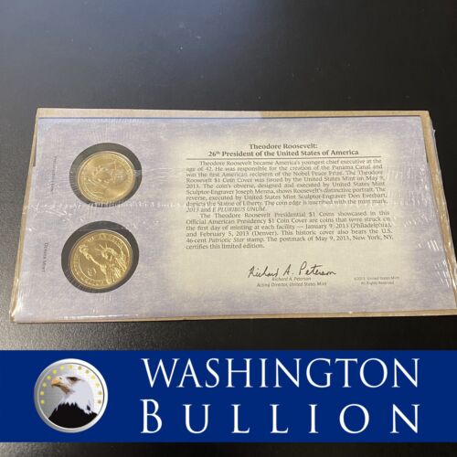 Theodore Roosevelt Presidential Dollar P & D Two Coin Set First Day OGP $1 US