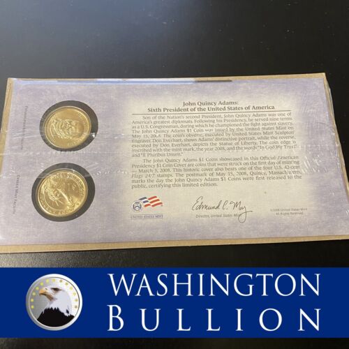 John Quincy Adams Presidential Dollar P & D Two Coin Set First Day OGP $1 US