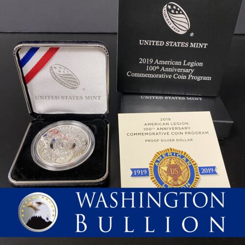 2019 American Legion 100th Anniversary Proof Silver $1 Commem Coin COA And Box