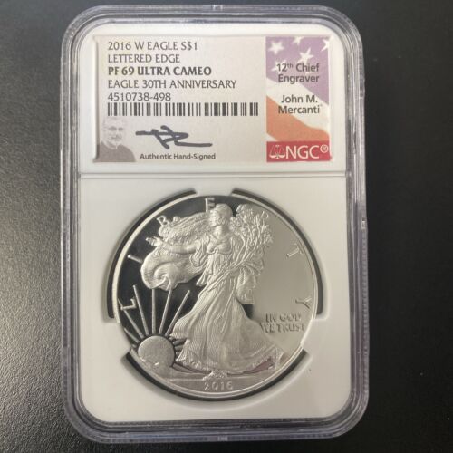 2016 W PROOF SILVER EAGLE NGC PF69 ULTRA CAMEO MERCANTI FROM CONGRATULATIONS SET