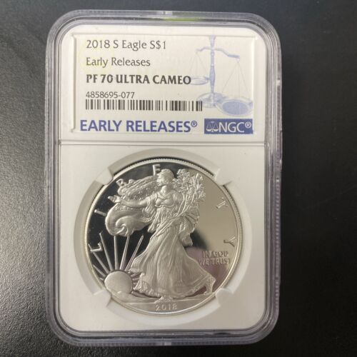 2018 S PROOF SILVER EAGLE NGC PF70 ULTRA CAMEO EARLY RELEASES BLUE LABEL