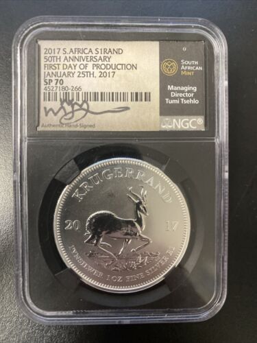 2017 South Africa 1 Rand Silver 50th Anniversary First Releases SP70 NGC Signed