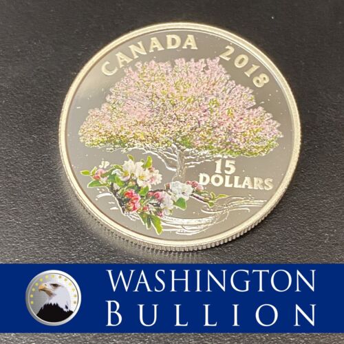 2018 Canada Fine Silver $15 Celebration Of Spring: Apple Blossoms In Capsule