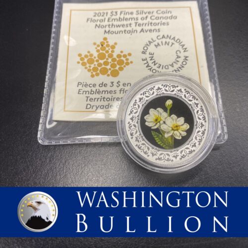 2021 Canadian  Mint $3 Fine Silver Coin -  Floral Emblem - Mountain Avens W/ COA