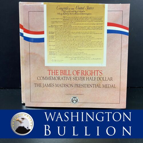 1993 Bill of Rights Silver Half Dollar & James Madison Presidential Medal in OGP