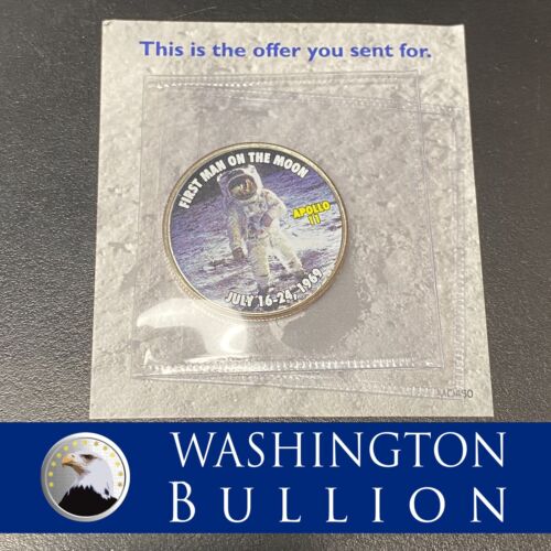 First Man On The Moon - Colorized Kennedy Half Dollar Coin Apollo 11 July 1969