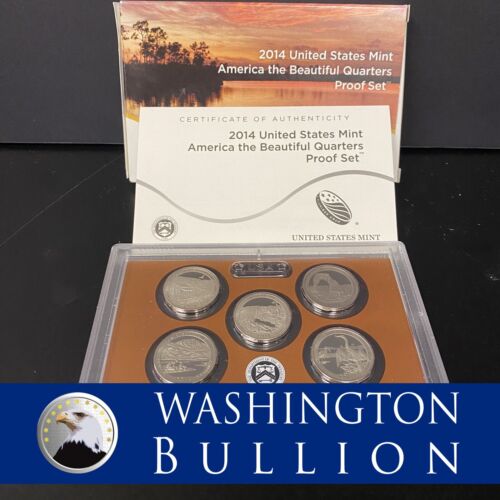 2014 US Mint America the Beautiful Quarters Proof Set Box And COA (5 Coins)