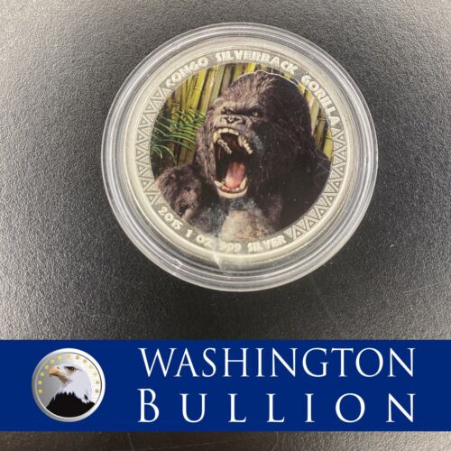 2017 Republic of Congo 1 oz Silver Silverback Gorilla (Colorized)