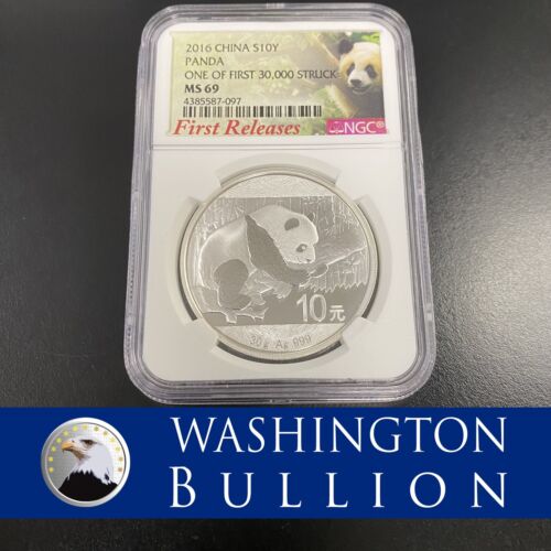 2016 CHINA SILVER PANDA NGC MS-69 ONE OF FIRST 30,000 STRUCK LABEL FIRST RELEASE