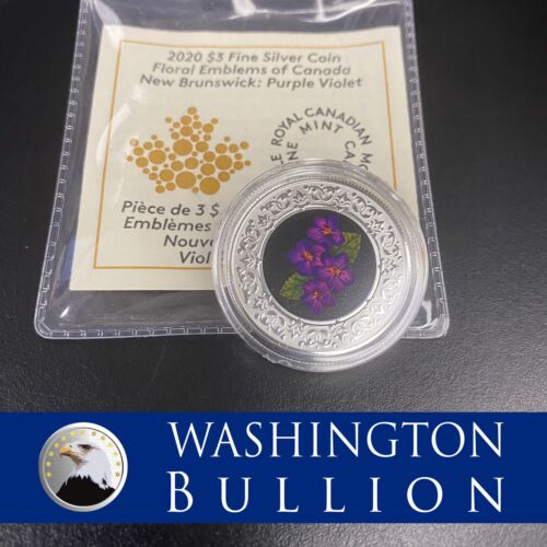 2021 Canadian  Mint $3 Fine Silver Coin, Purple Violet With COA