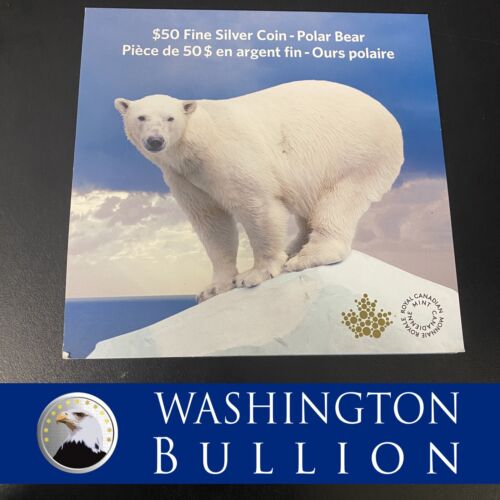 2014 CANADIAN MINT $50 POLAR BEAR FINE SILVER COIN - Original Card .999 Silver