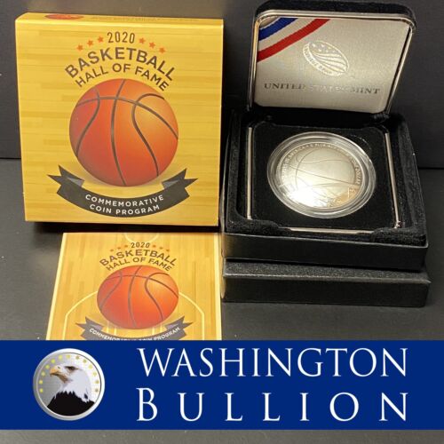 2020-P Basketball Hall of Fame Proof Silver Dollar Curved Coin Box and COA OGP