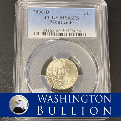 2006-P 5C Jefferson Monticello Nickel PCGS MS 66 FS UNC BU