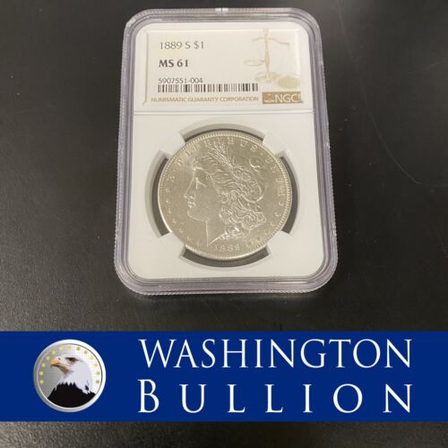 1889-S MORGAN SILVER DOLLAR $1 COIN NGC MS61