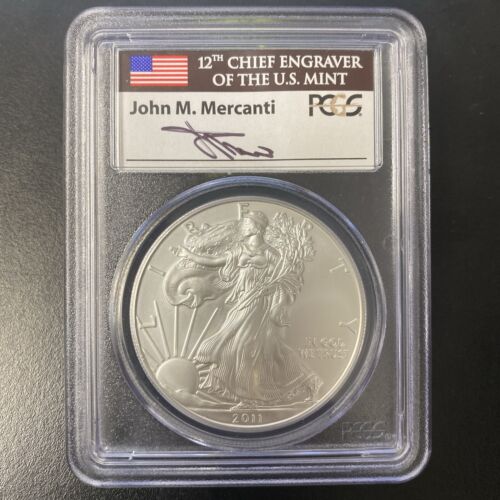 2011 $1 American Silver Eagle Dollar 1oz PCGS MS69 John Mercanti Signed