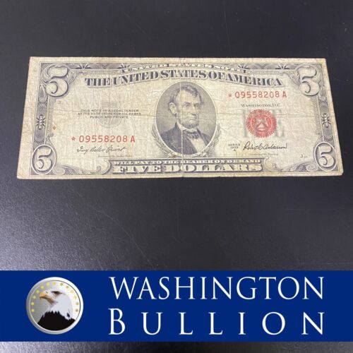 1953 *STAR NOTE* UNITED STATES Five Dollar $5 U.S. Legal Tender Red Seal