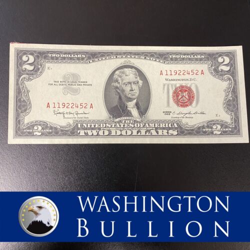 1963 Red Seal Two Dollar Bill, Jefferson, Nice Crisp Uncirculated Condition $2