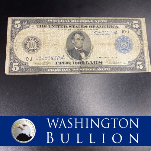 1914 FR871 $5 Five Dollar Blue Seal Large Federal Reserve Currency Note Bill