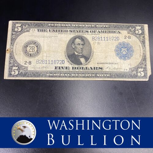 1914 FR871 $5 Five Dollar Blue Seal Large Federal Reserve Currency Note Bill