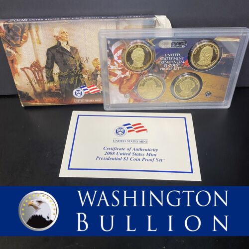 2008 S Presidential Dollar Proof Set 4 Coins Original Box & COA